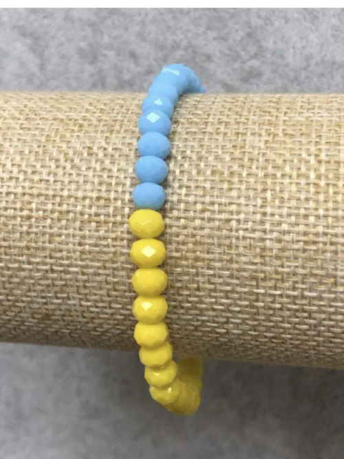 Браслет натур. Чеський кришталь синьо-жовтий 6х4 мм (патріотичний)