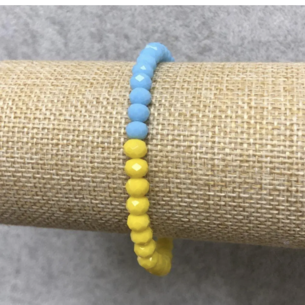 Браслет натур. Чеський кришталь синьо-жовтий 6х4 мм (патріотичний)