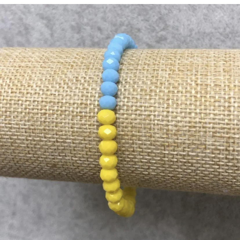 Браслет натур. Чеський кришталь синьо-жовтий 6х4 мм (патріотичний)