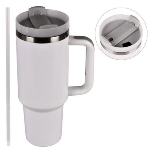 Термочашка "Американська" біла 1,2 л з трубочкою нержавіюча сталь