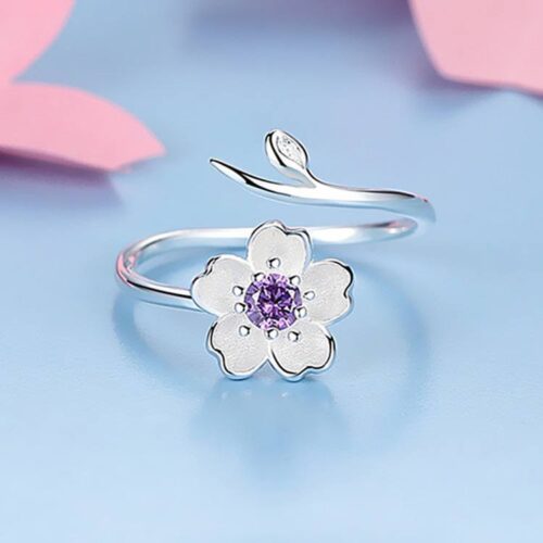 Каблучка жіноча "Квітка" серединка камінець срібна (10504)