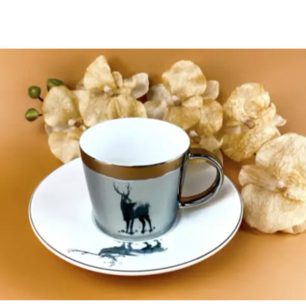 Чашка кавова керамічна дзеркальна з блюдцем "Олень" 90 мл