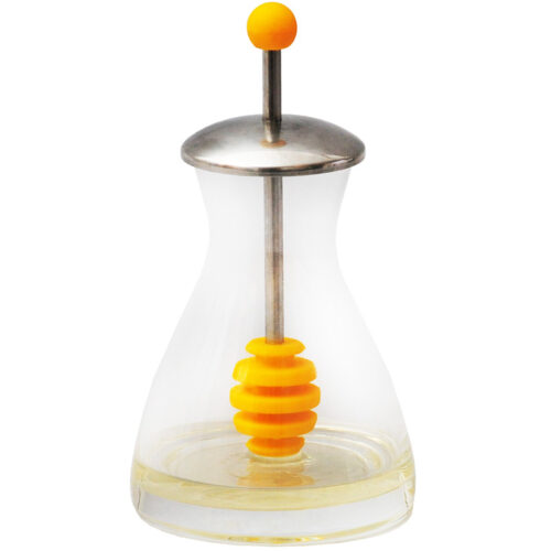 Медівниця скляна з розширеним дном та ложкою 250 мл