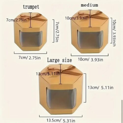 Коробка подарункова 13*13*13,5 см складна з віконцем та стрічкою беж