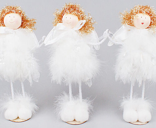 Ялинкова прикраса/ Декор "Янгол" 22 см на підставці (тканина з пухом)