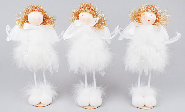 Ялинкова прикраса/ Декор "Янгол" 22 см на підставці (тканина з пухом)