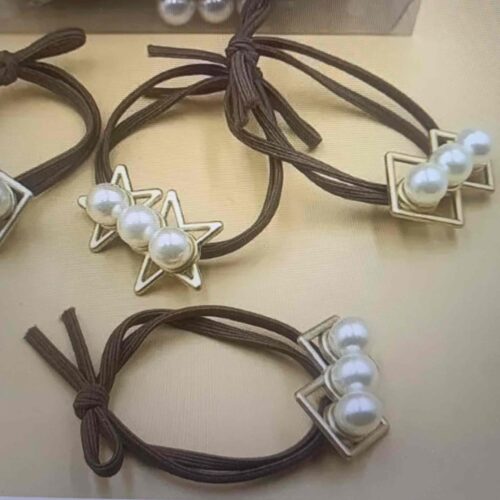 Гумка для волосся "Перлини з металом" подвійна коричнева 1 шт