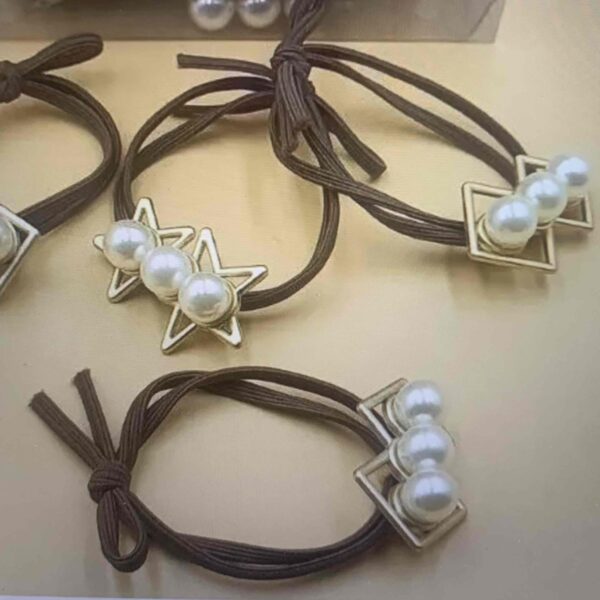 Гумка для волосся "Перлини з металом" подвійна коричнева 1 шт