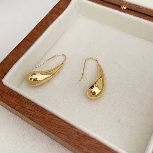 Сережки геометричні краплі дуті золоті (10681)