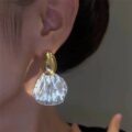 Сережки золоті з блискучим білим (8195)