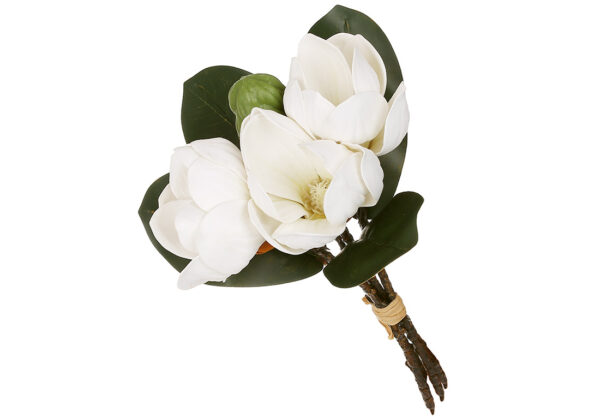 Штучний букет магнолій 26 см з листям білий