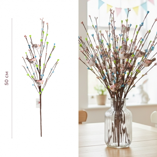 Гілка декоративна «Великодні пташки» 50 см