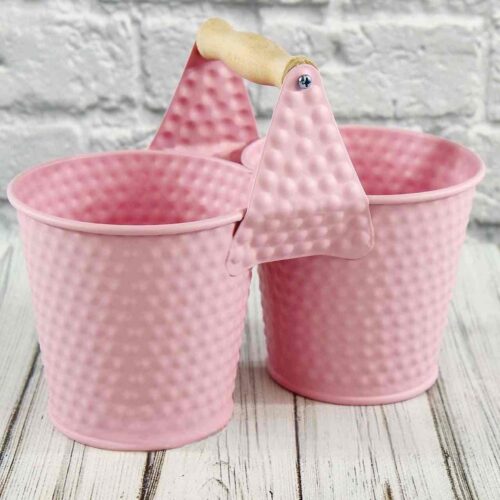 Кашпо металеве подвійне матове рельєфне (8*11*10) рожевий