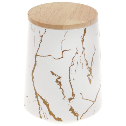 Банка порцелянова "Мармурова Розкіш" 720 мл з бамб. кришкою білий із золотом
