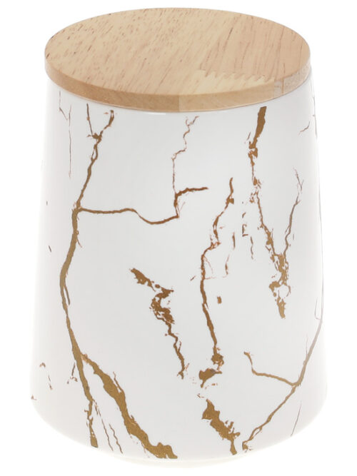 Банка порцелянова "Мармурова Розкіш" 720 мл з бамб. кришкою білий із золотом