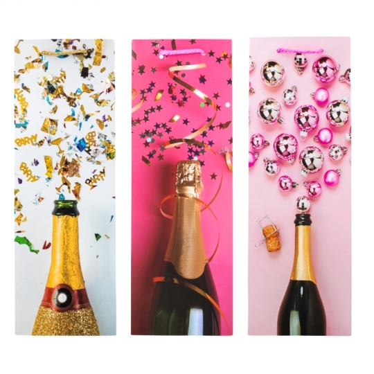 Пакет подарунковий для пляшки (36*11*10) мікс дизайнів