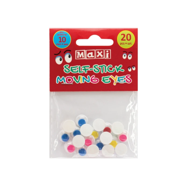 Стікер д/творч. Maxi рухливі оченята, кольорові, 20 шт/10 мм