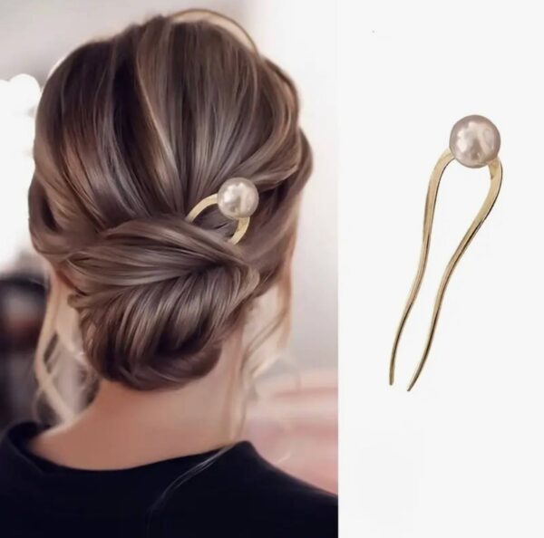 Шпилька-паличка для волосся металева з перлиною 1 шт (для пучка)