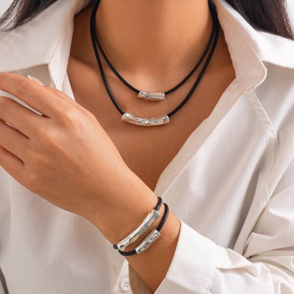 Набір Намисто-Чокер/ Браслет "Трубка" на чорному шнурі