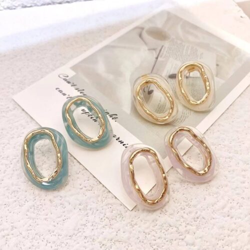 Сережки геометричні овальні з акриловим покриттям (8075)