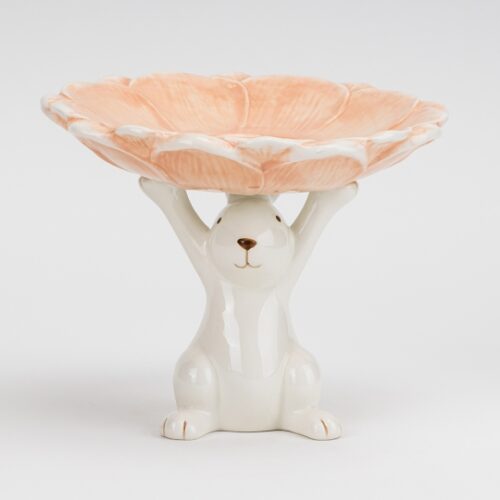 Підставка для торта/ Пасхи керамічна "Кролик з квіткою" 20 см