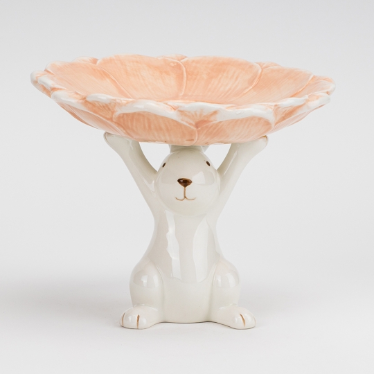 Підставка для торта/ Пасхи керамічна "Кролик з квіткою" 20 см