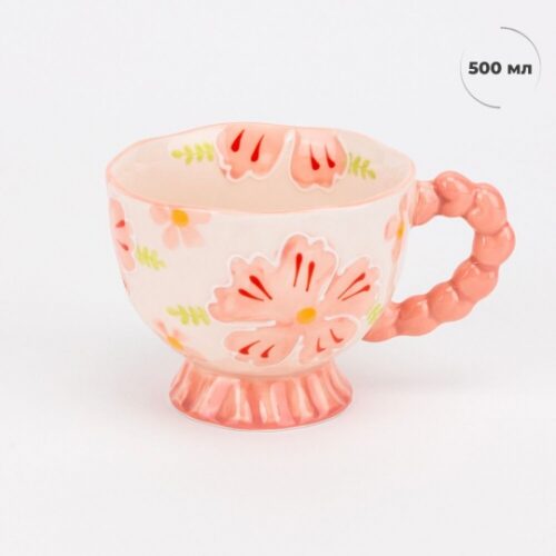 Чашка керамічна "Рожеві квіти / Сакура" 500 мл