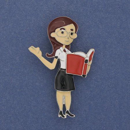 d5dd37c3-d314-4c84-904b-b651afcbd5a9.jpg Брошка "Вчителька" кольорова емаль сріблястий метал 52х33 мм