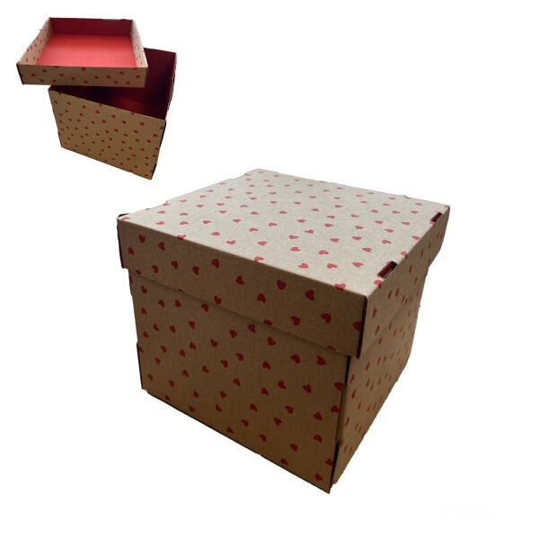 Коробка подарункова 22,5*22,5*20 см мікрогофра крафт сердечка