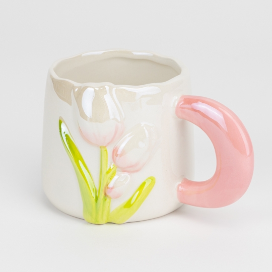 Чашка керамічна "Рожеві тюльпани" 400 мл