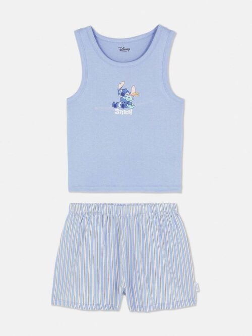 Піжама жіноча Primark "Stitch/Стітч" (шорти/майка) котон блакитна