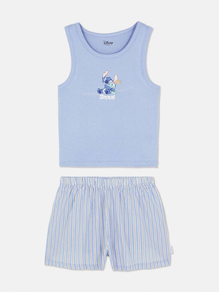 Піжама жіноча Primark "Stitch/Стітч" (шорти/майка) котон блакитна