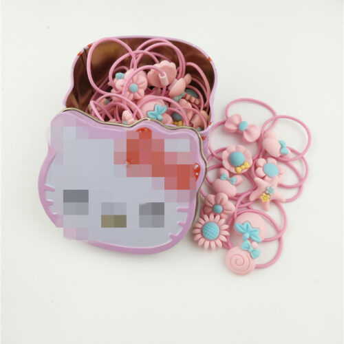 Гумки для волосся дитяча, набір 40 шт, в коробці Hello Kitty, рожеві