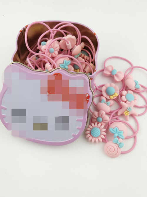 Гумки для волосся дитяча, набір 40 шт, в коробці Hello Kitty, рожеві