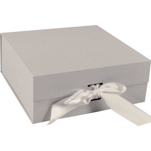 Коробка подарункова Преміум складна зі стрічкою сіра 28*20*18 см
