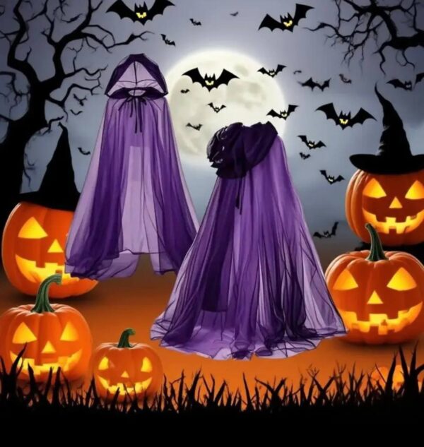 Костюм/ Плащ на Хелловін з капюшоном з фатину фіолетовий