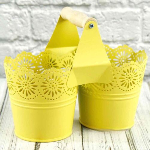 Кашпо металеве ажурне подвійне (11*10*8) жовтий