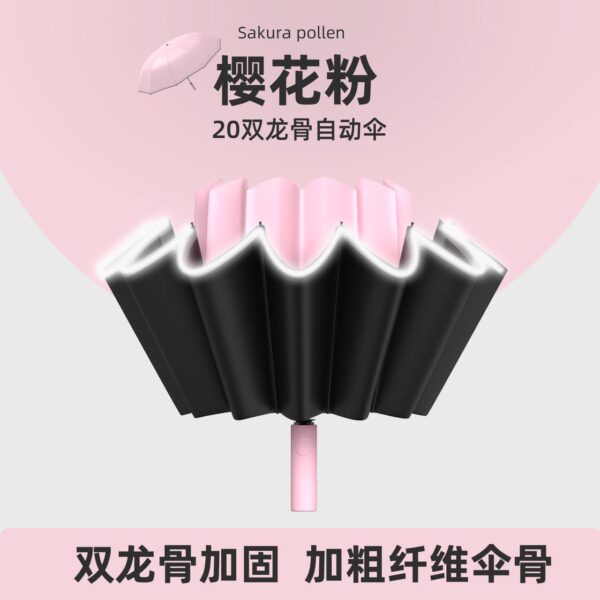 Парасоля компактна зворот. склад. автомат 10*2 спиць зі світловідб. смугою однотонна/чорна всередині