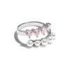 Каблучка жіноча геометрична рожевими кристалами серця/ перлини срібна (10574)