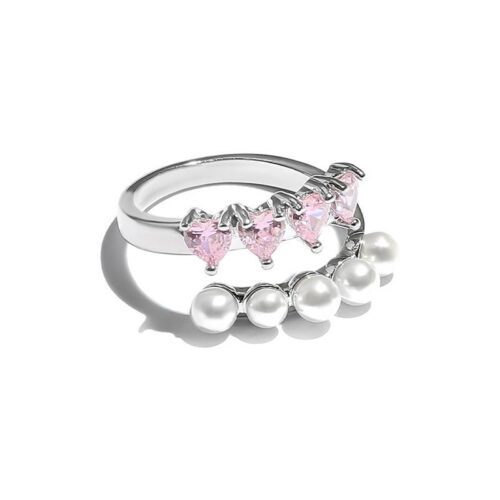 db880c19-ee80-488b-8097-fa89eb74553a.jpg Каблучка жіноча геометрична рожевими кристалами серця/ перлини срібна (10574)