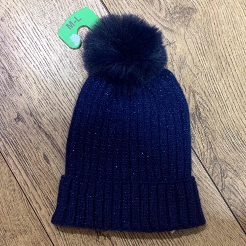 Шапка-біні дитяча Primark в рубчик з помпоном синій/люрекс