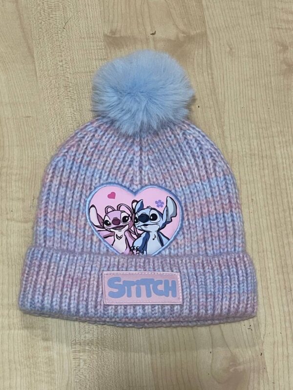 Шапка-Біні дитяча Primark "Stitch" з вишивкою блакитно-рожева