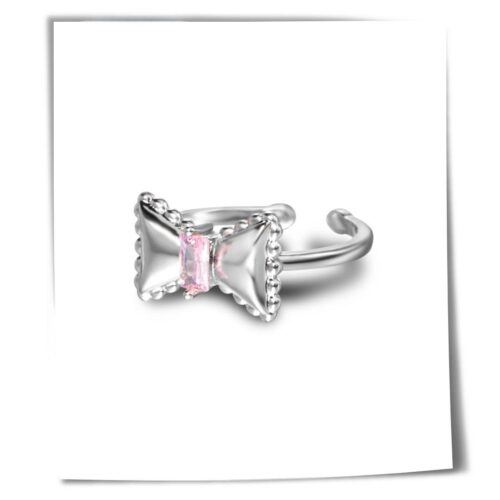 ddc1c805-7eab-445b-8b1a-1aed649495d8.jpg Каблучка жіноча "Бант" геометрична рожевий кристал срібна (10558)