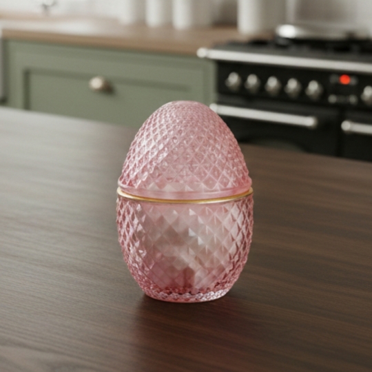 Шкатулка скляна "Фаберже" рожева" 12 см
