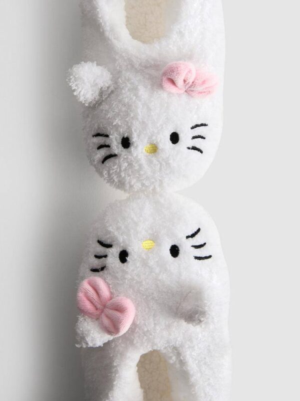 Тапочки-балетки жіночі "Hello Kitty" Primark тедді з ремінцем білі