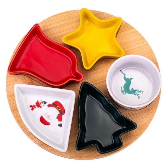 Набір піал на бамбуковій підставці "Різдвяний вечір" 25 см