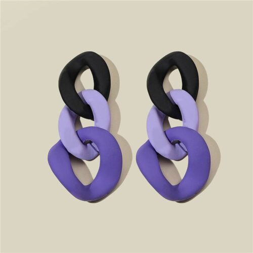 Сережки акрилові "Ланцюг" масивні чорний/ліловий/фіолетовий 4,5 см (8111)