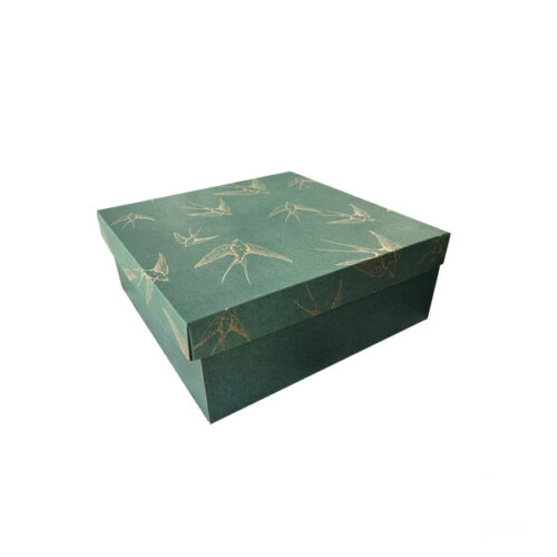 Коробка подарункова 40*40*15 см мікрогофра смарагдова ластівки