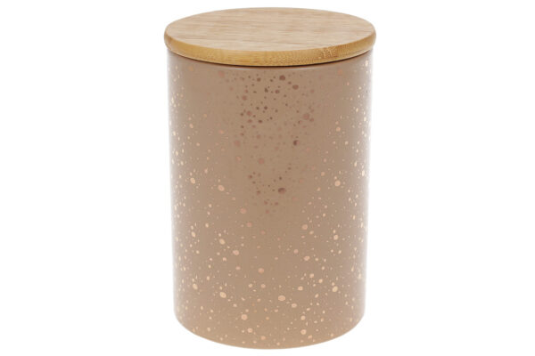 e0111a0f-76ab-495f-aa3a-bcdc232b0dc0.jpg Банка керамічна з бамбуковою кришкою "Золоті Краплі", 650мл мокко/біла/сіра/пудра