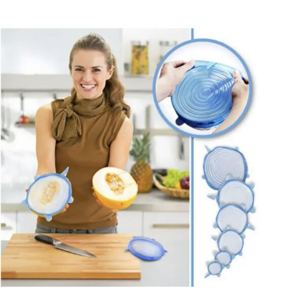 Кришка силіконова еластична 6 шт для ємностей/ овочів/ фруктів їжі